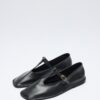 Black cutout leather ballerina flats
