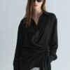 Black lino tied linen shirt