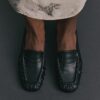 Black ruched loafers