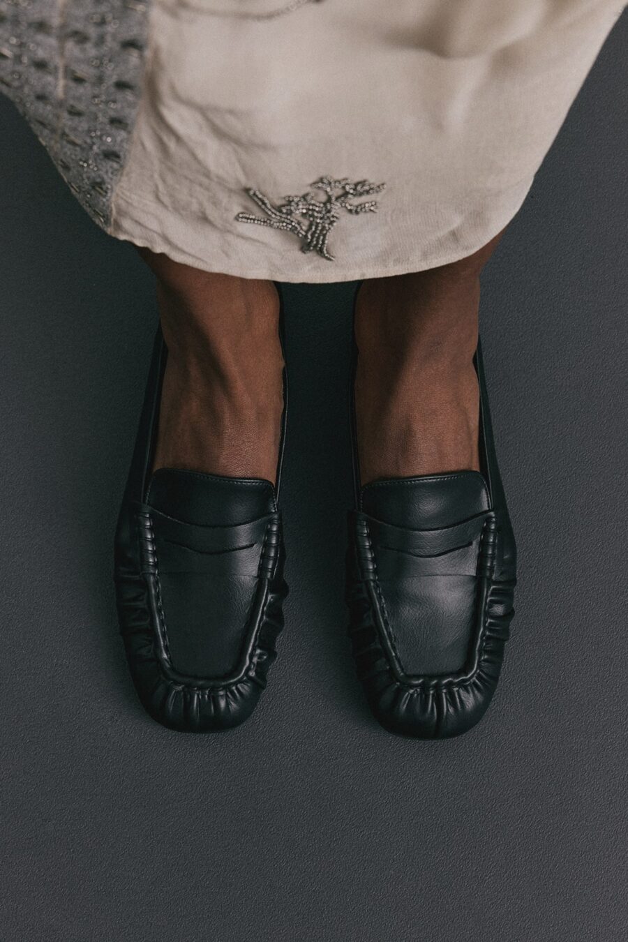 Black ruched loafers