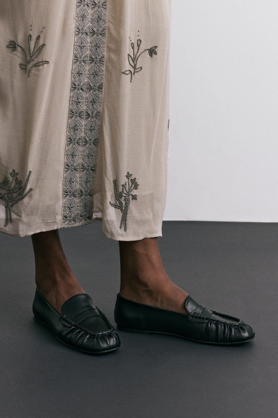 Black ruched loafers
