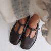 women-dark-brown-cutout-ballerina-flats-kanstore-1-min Dark brown cutout leather ballerina flats