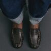 Dark brown ruched loafers