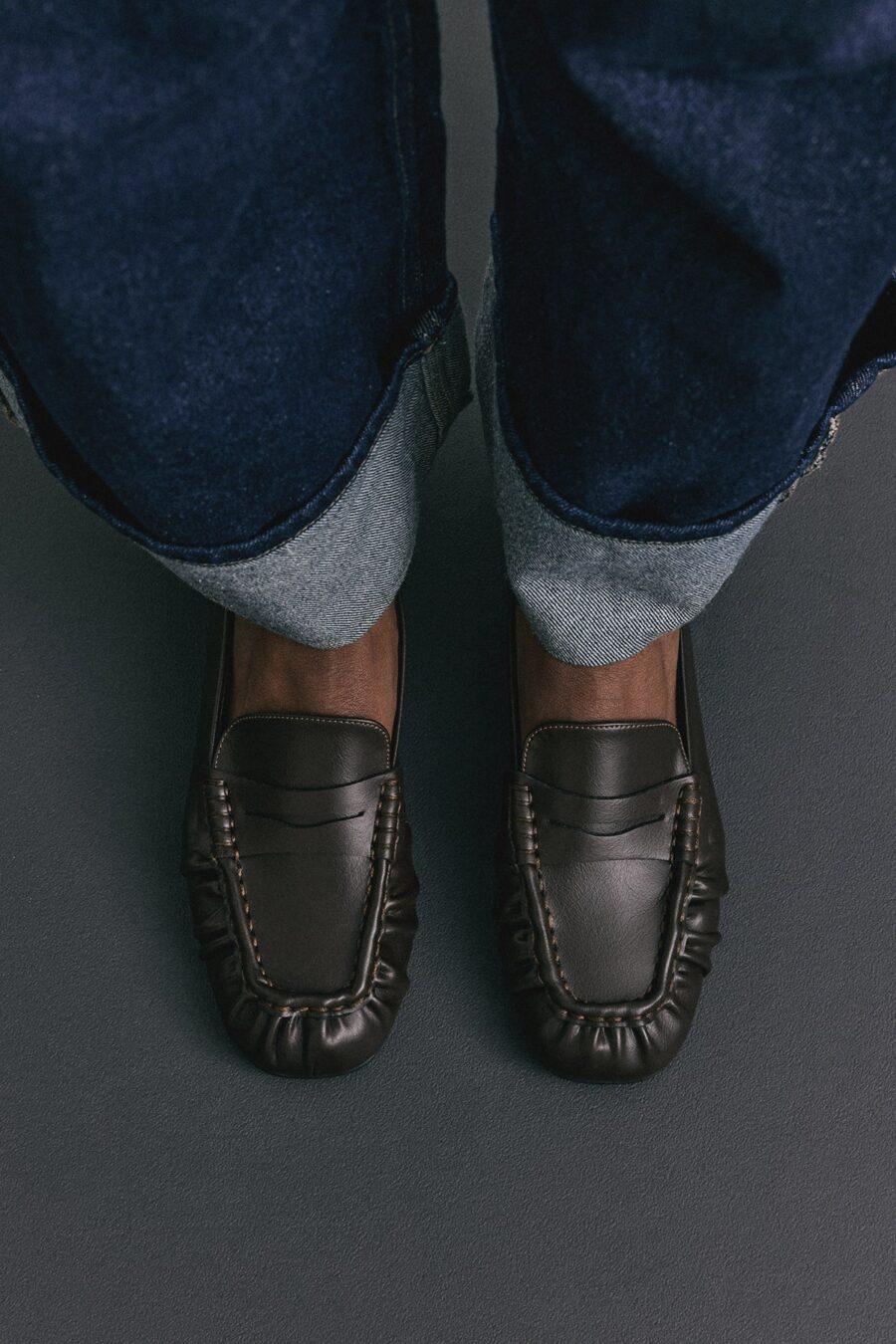 Dark brown ruched loafers