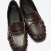 Dark brown ruched loafers