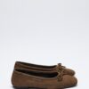 Dark brown suede bow flats