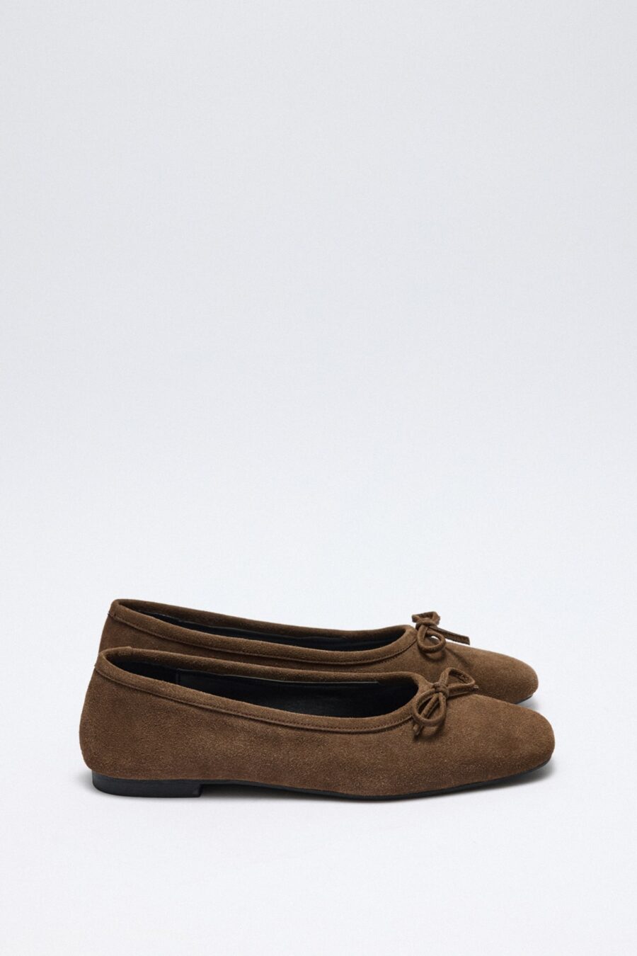 Dark brown suede bow flats