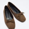Dark brown suede bow flats