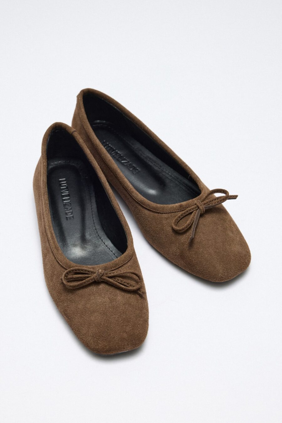 Dark brown suede bow flats