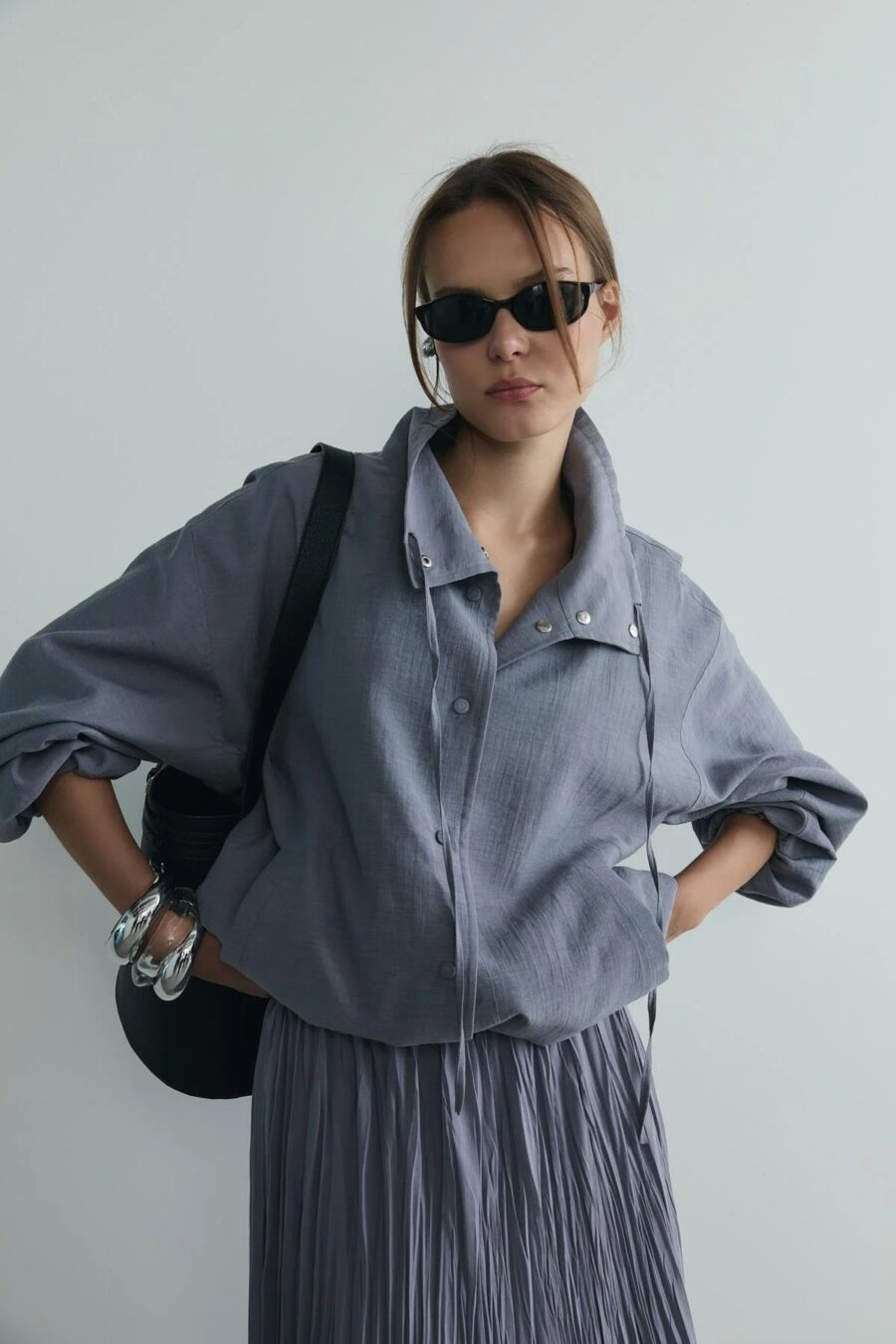 Grey inez flowy bomber jacket