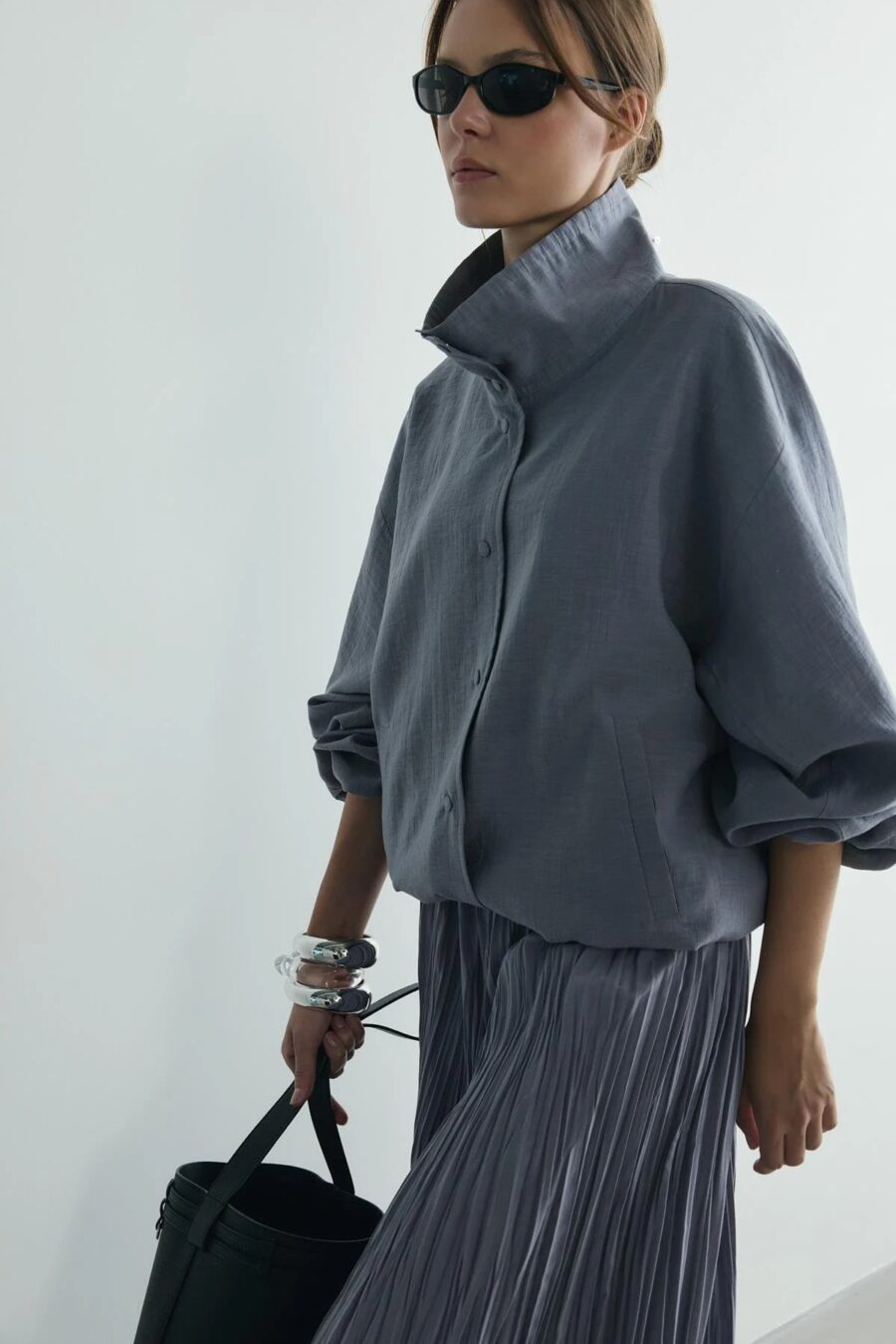 Grey inez flowy bomber jacket