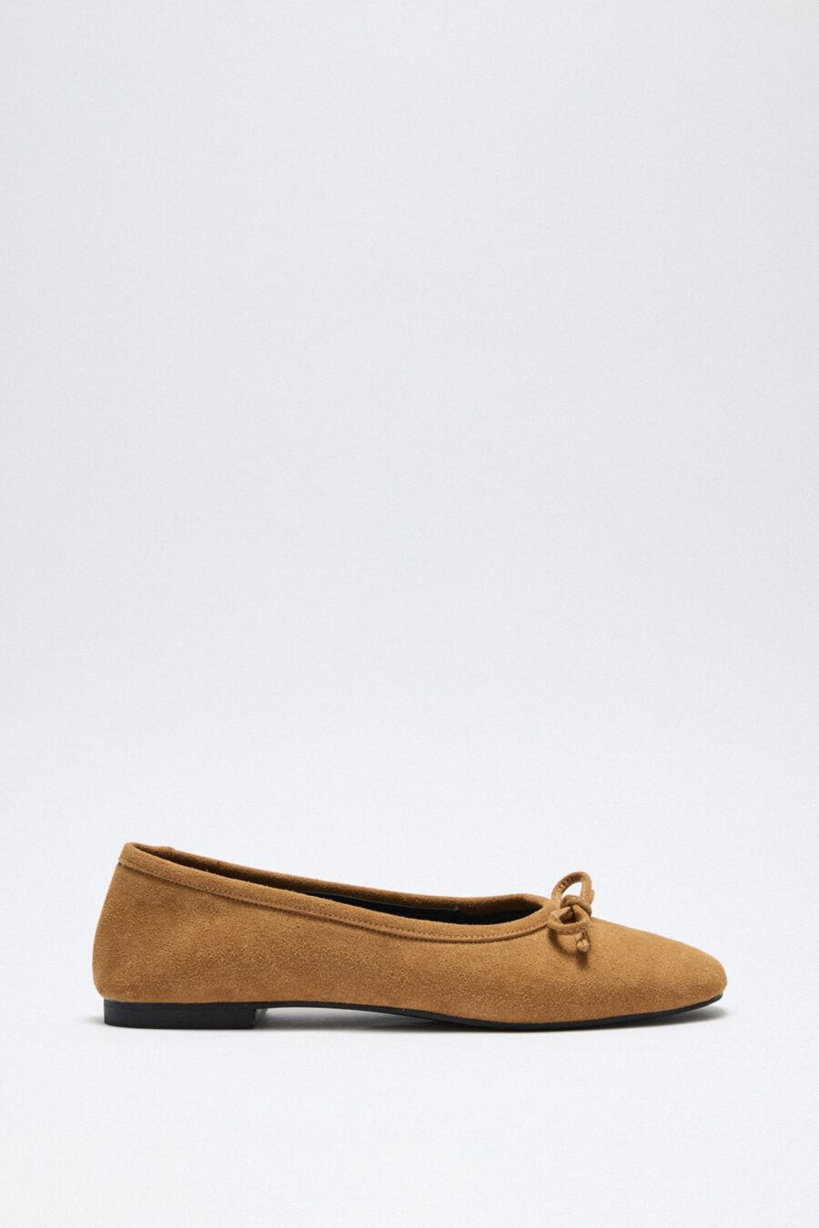 Tan suede bow flats