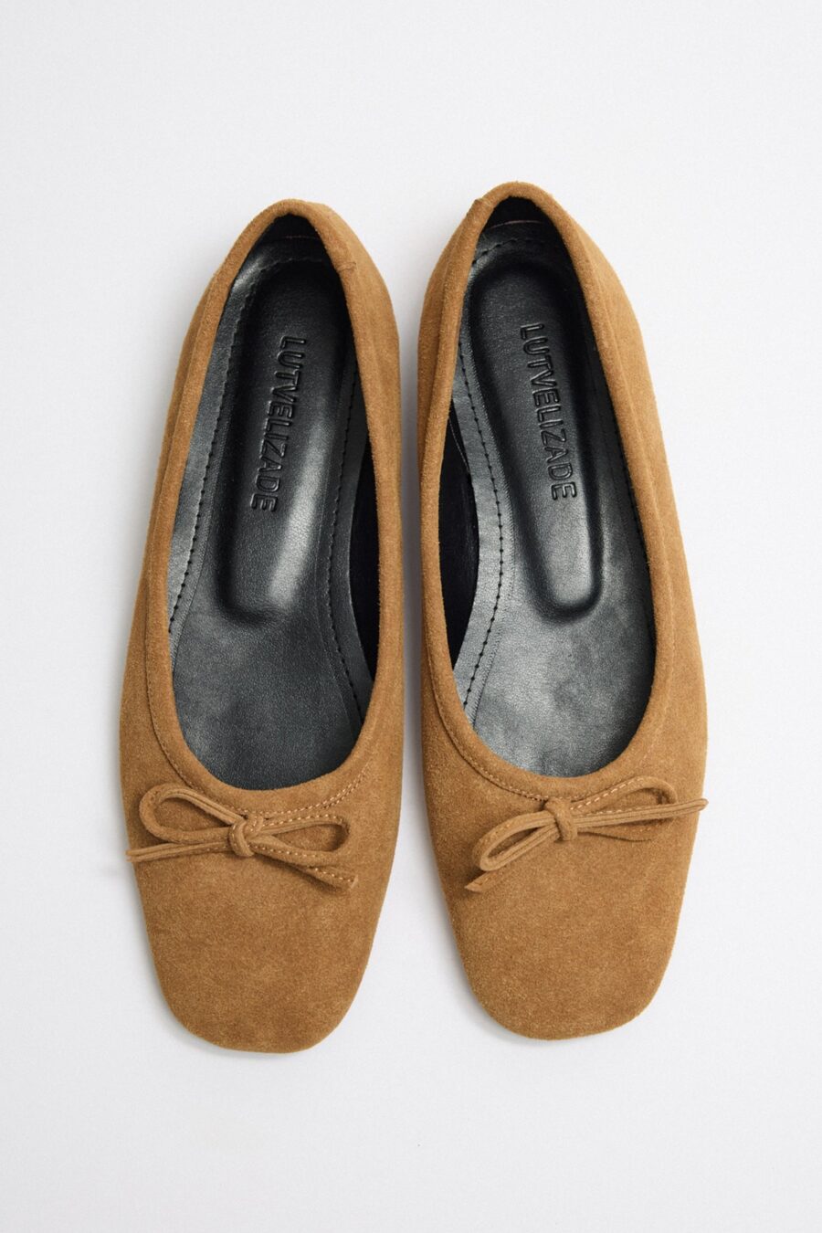 Tan suede bow flats