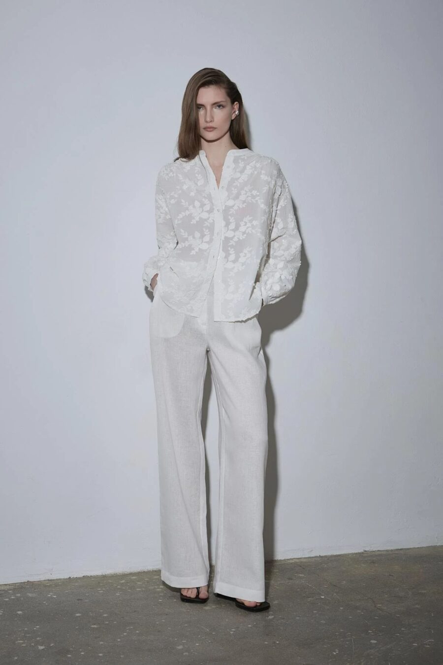 White lilian floral voile shirt