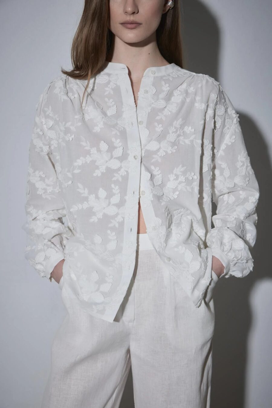 White lilian floral voile shirt