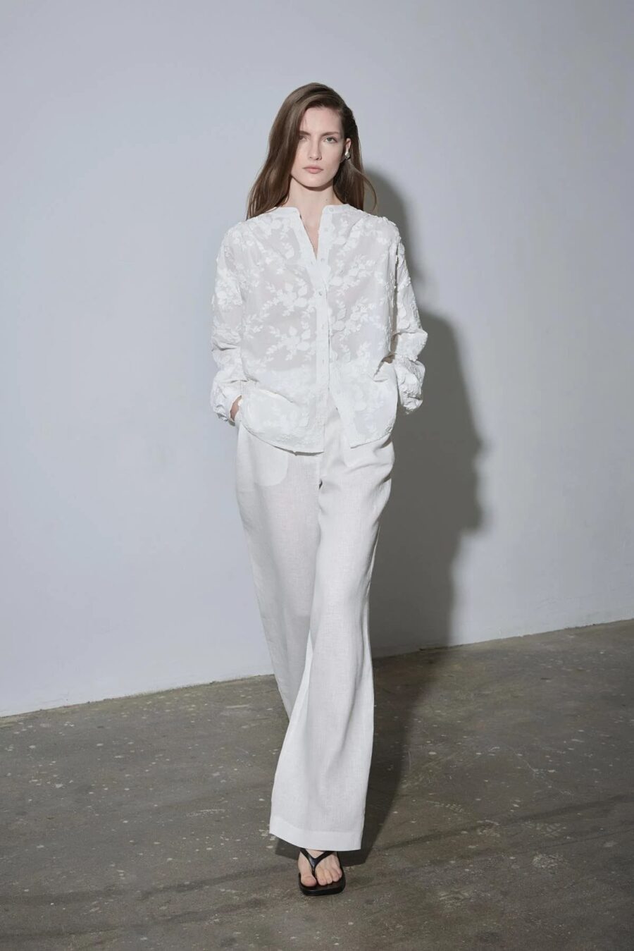 White lilian floral voile shirt