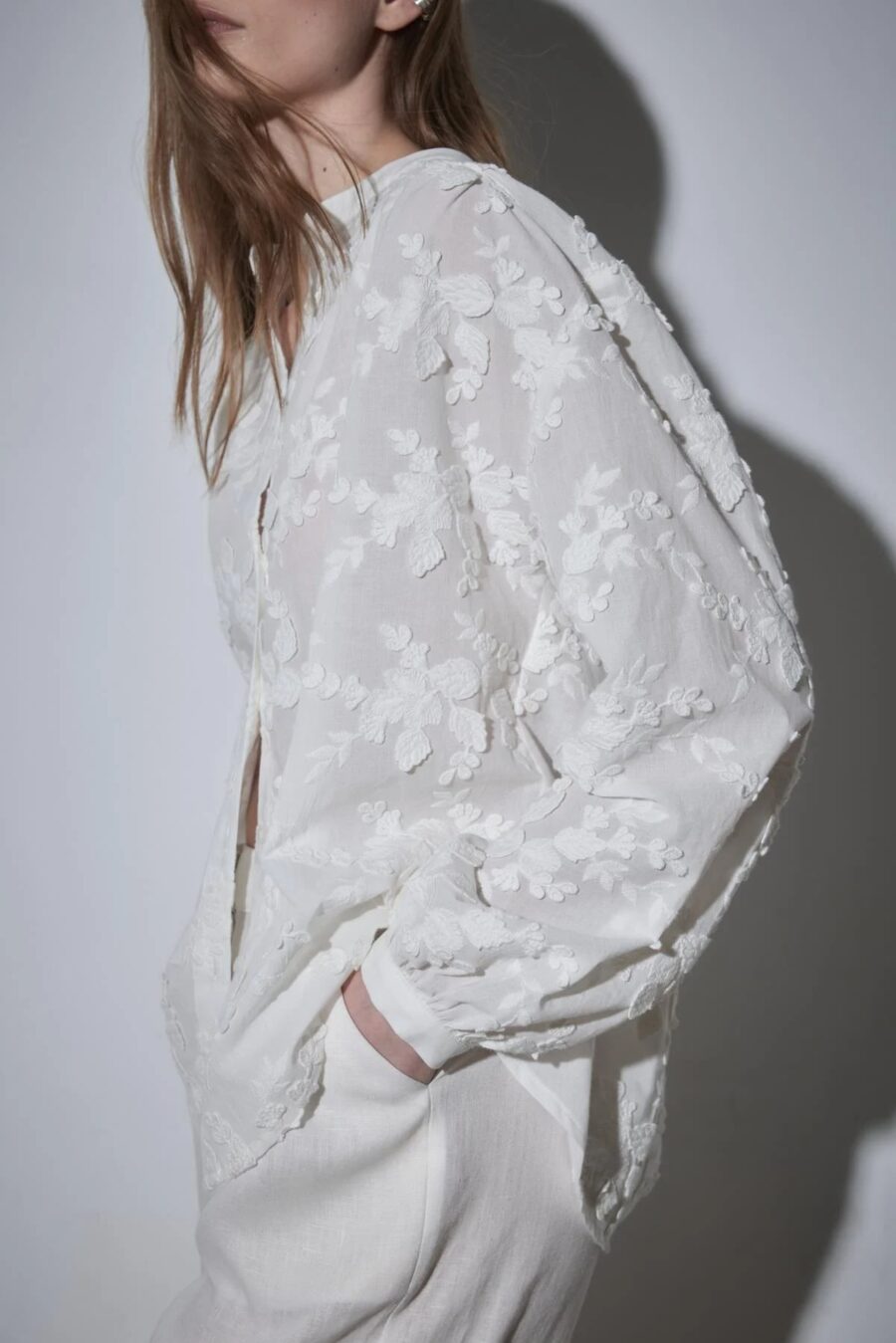 White lilian floral voile shirt