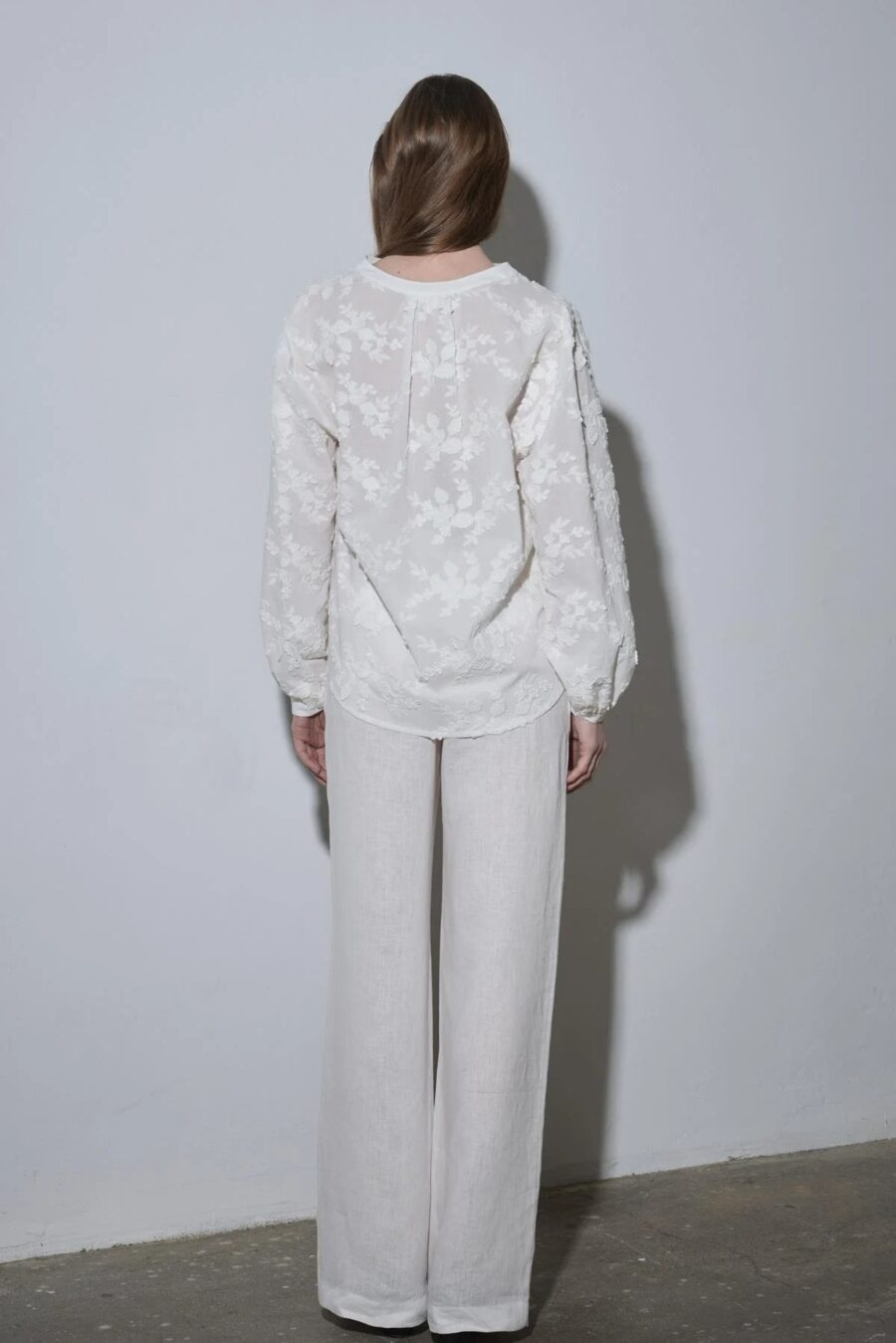 White lilian floral voile shirt