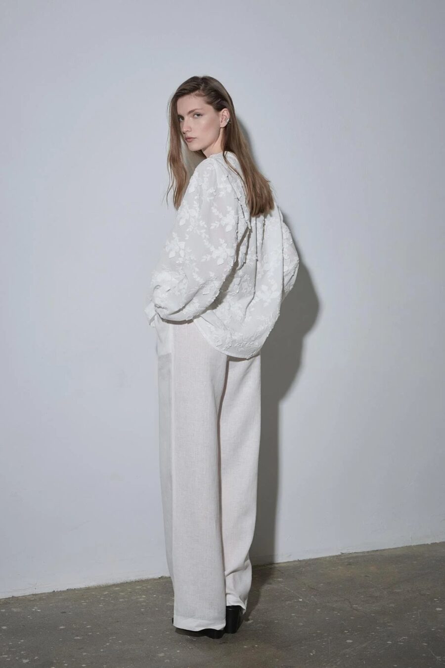 White lilian floral voile shirt