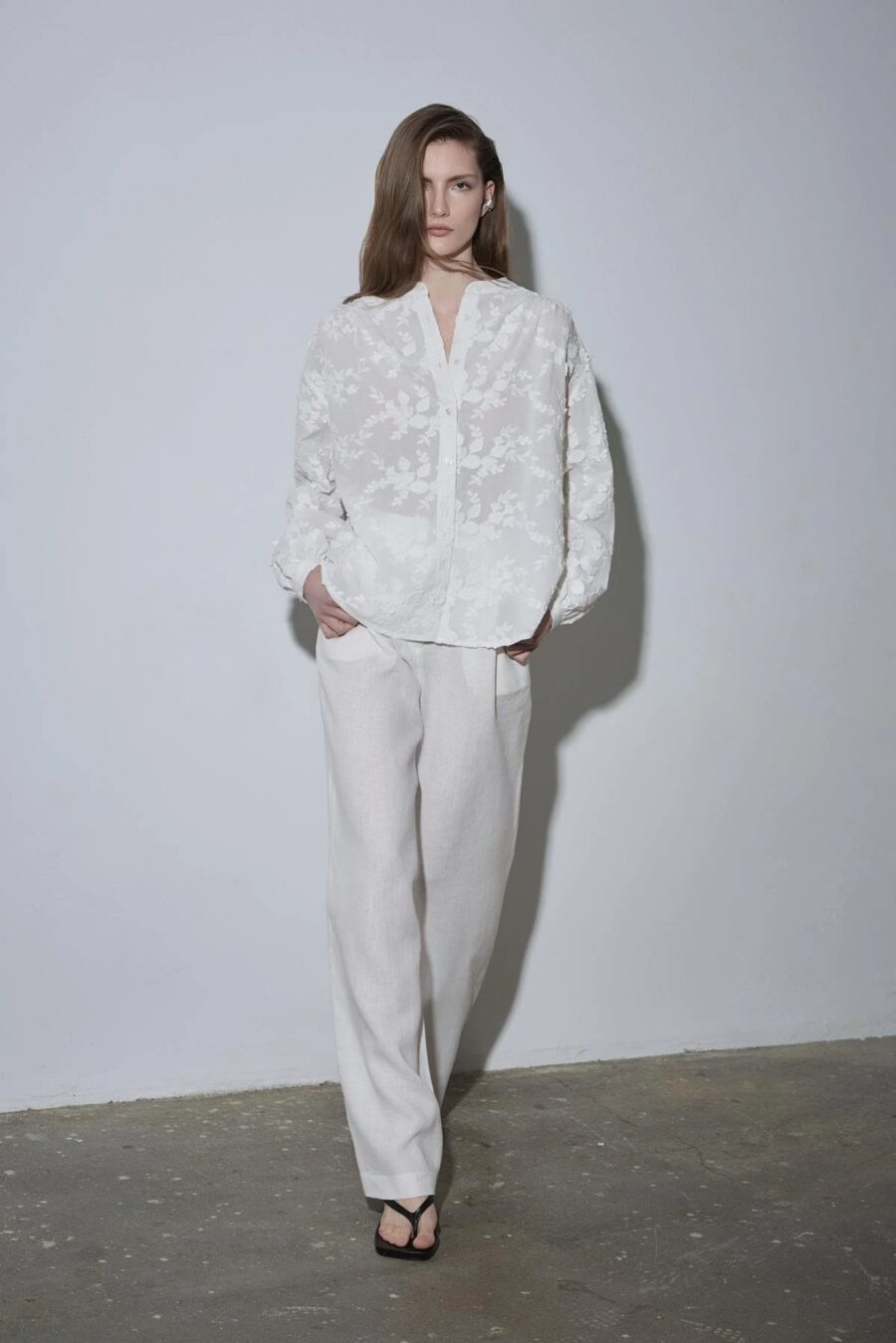 White lilian floral voile shirt