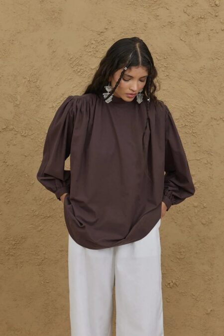 Brown pleated shirt