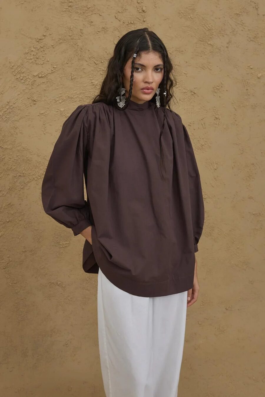 womens-brown-pleated-shirt-kanstore-3-min Brown pleated shirt