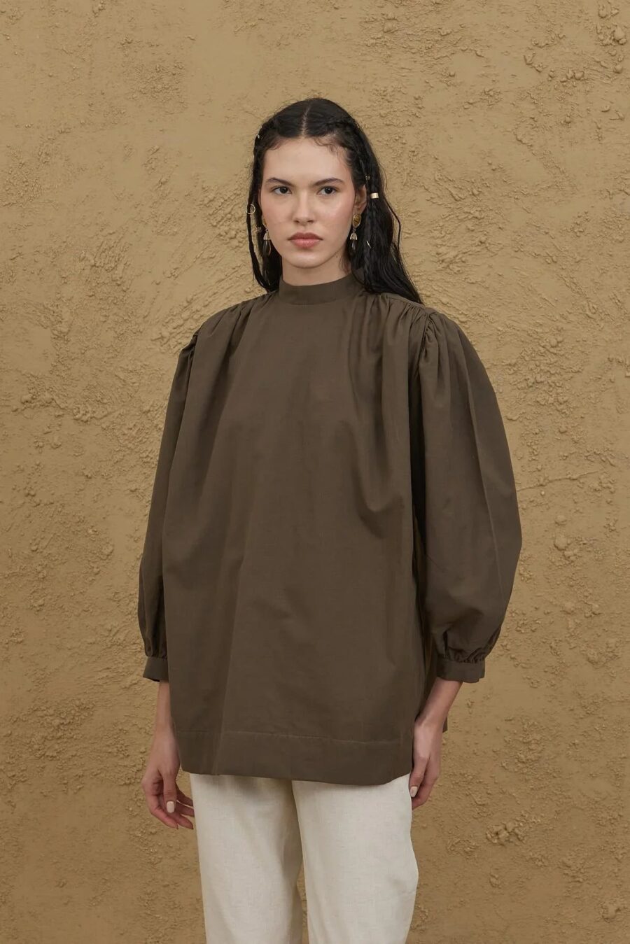 womens-khaki-pleated-shirt-kanstore-5-min Khaki pleated shirt