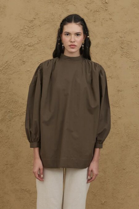 Khaki pleated shirt