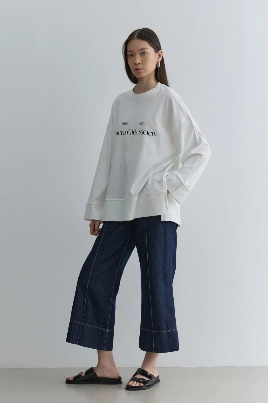 Printed thick folded sweatshirt ecru