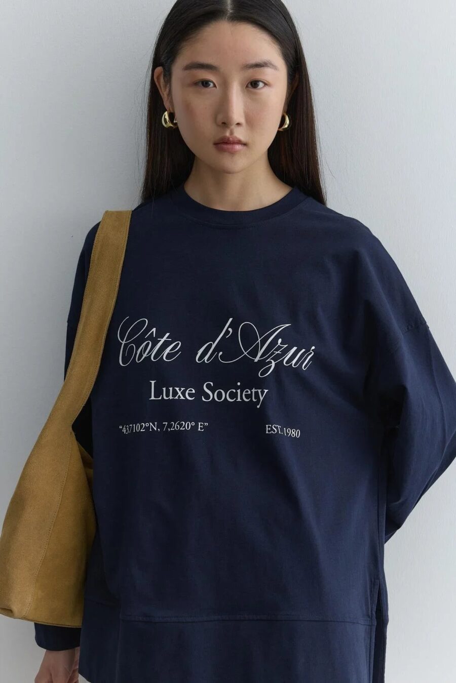Printed thick folded sweatshirt navy