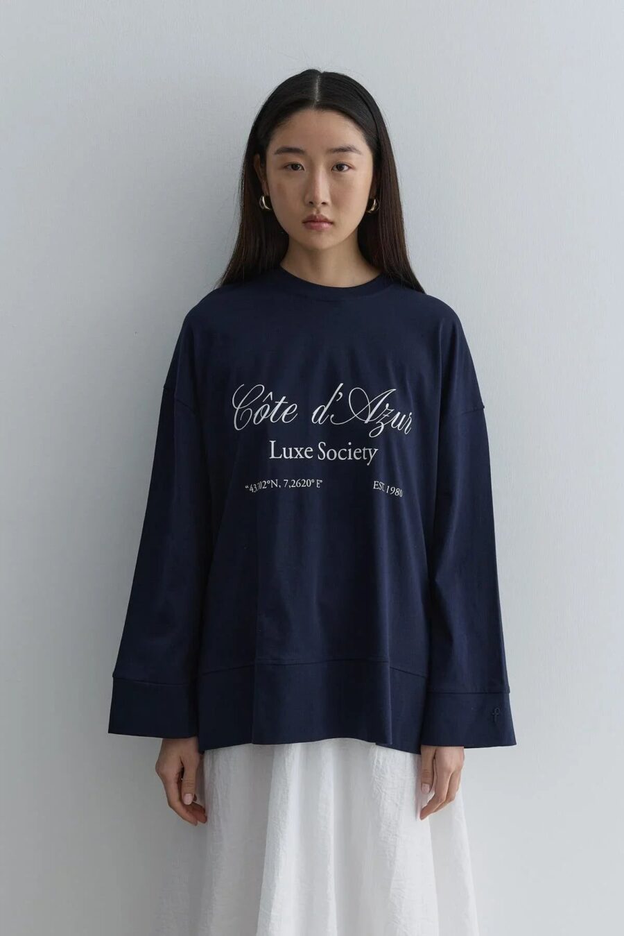 Printed thick folded sweatshirt navy