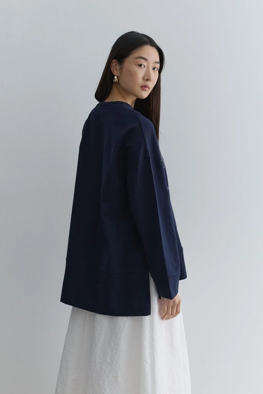 Printed thick folded sweatshirt navy