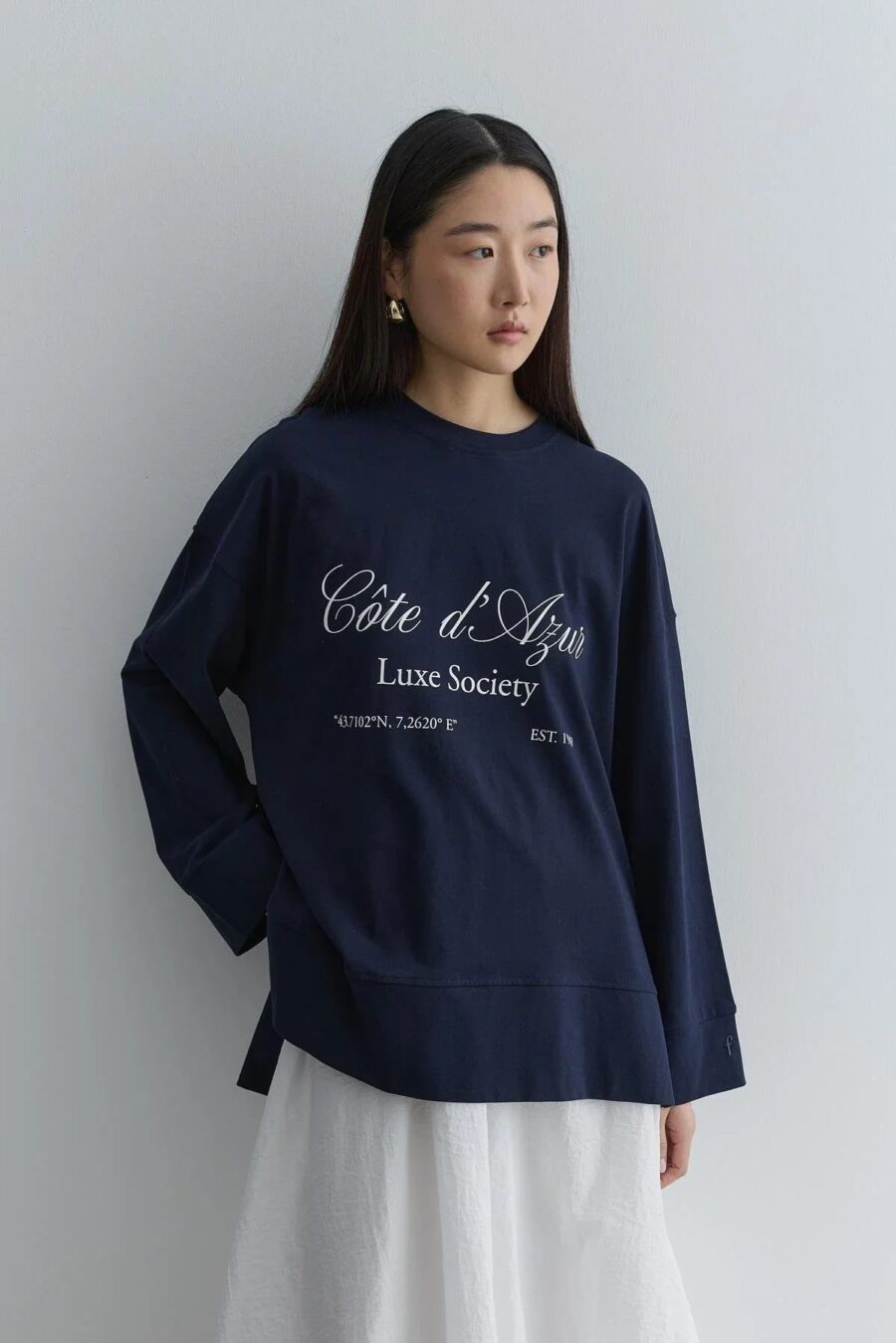 Printed thick folded sweatshirt navy