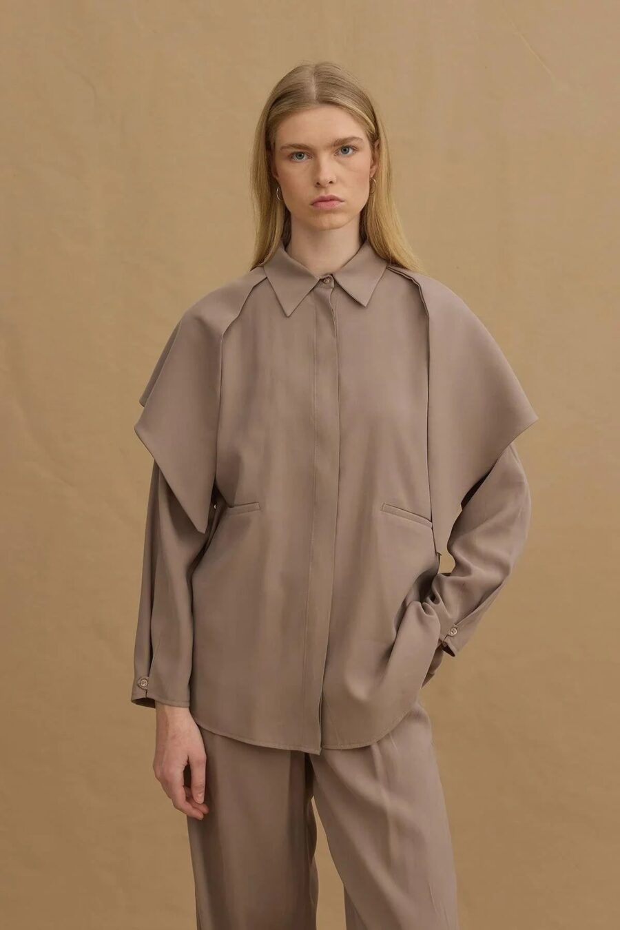 womens-stone-tencel-shirt-with-scarf-detail-kanstore-2-min Stone tencel shirt with scarf detail