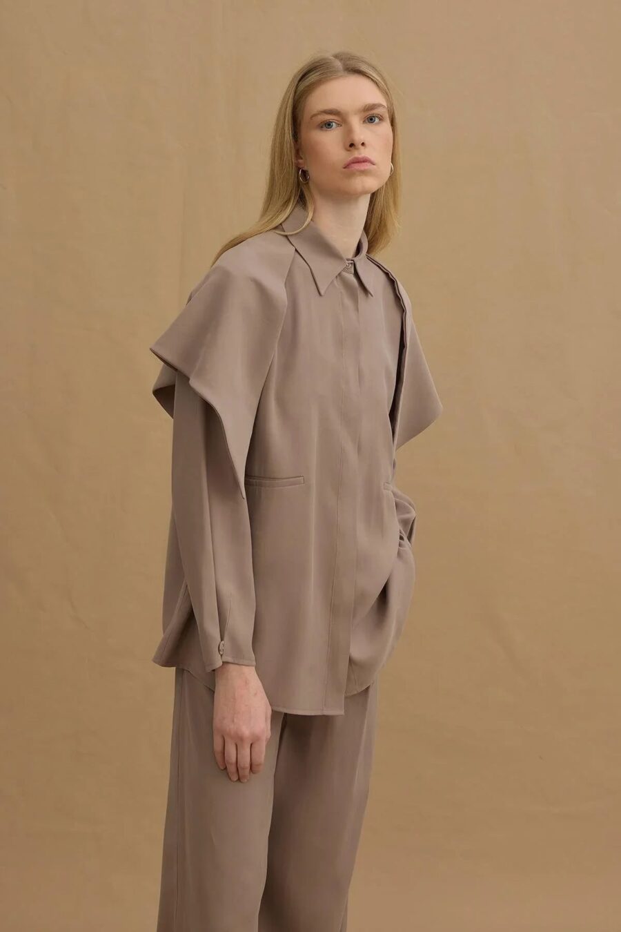 womens-stone-tencel-shirt-with-scarf-detail-kanstore-3-min Stone tencel shirt with scarf detail