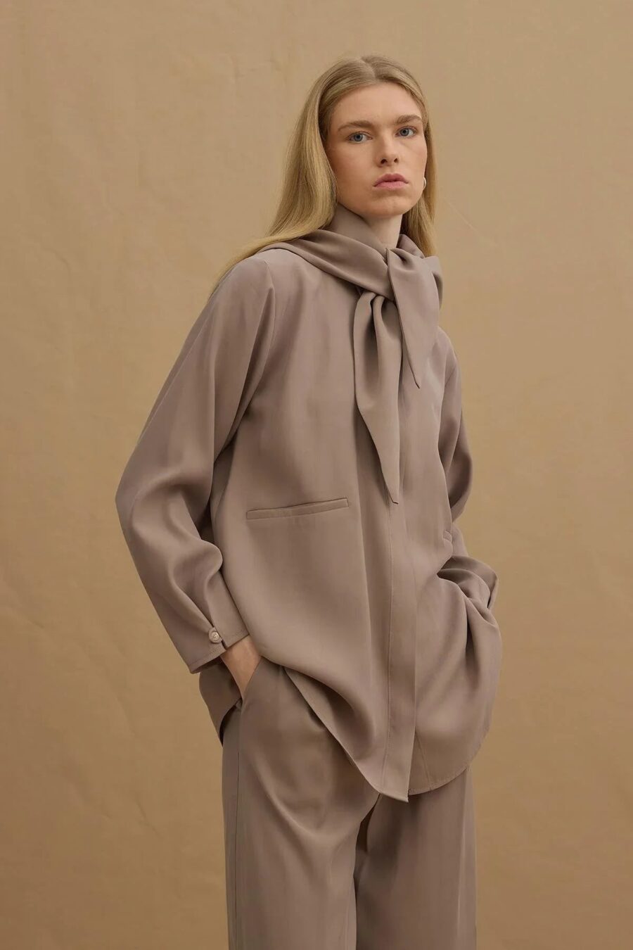 womens-stone-tencel-shirt-with-scarf-detail-kanstore-6-min Stone tencel shirt with scarf detail