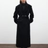 Belted long cachet coat black