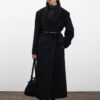 Belted long cachet coat black