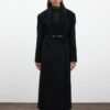 Belted long cachet coat black