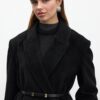 Belted long cachet coat black