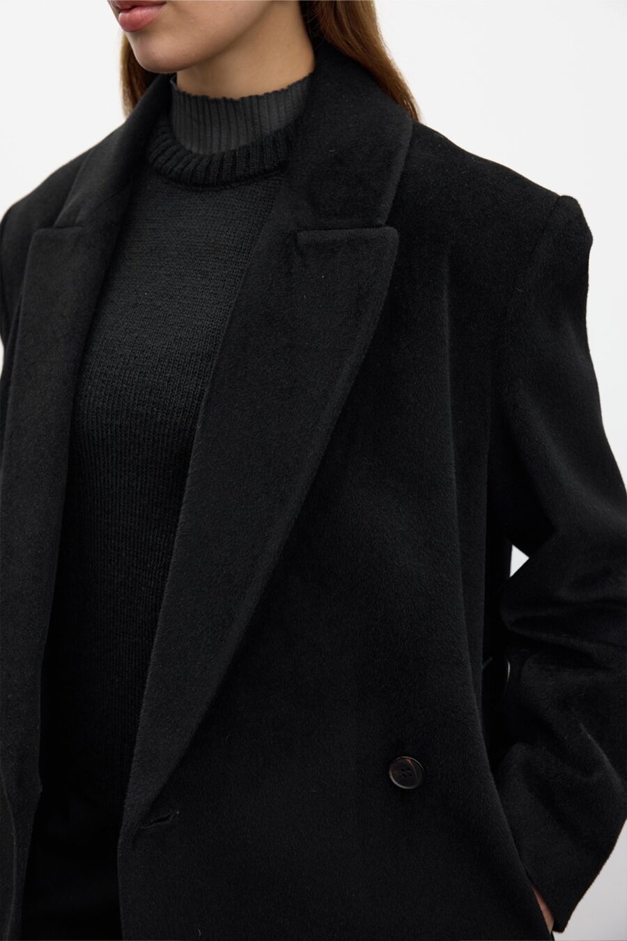 Belted long cachet coat black