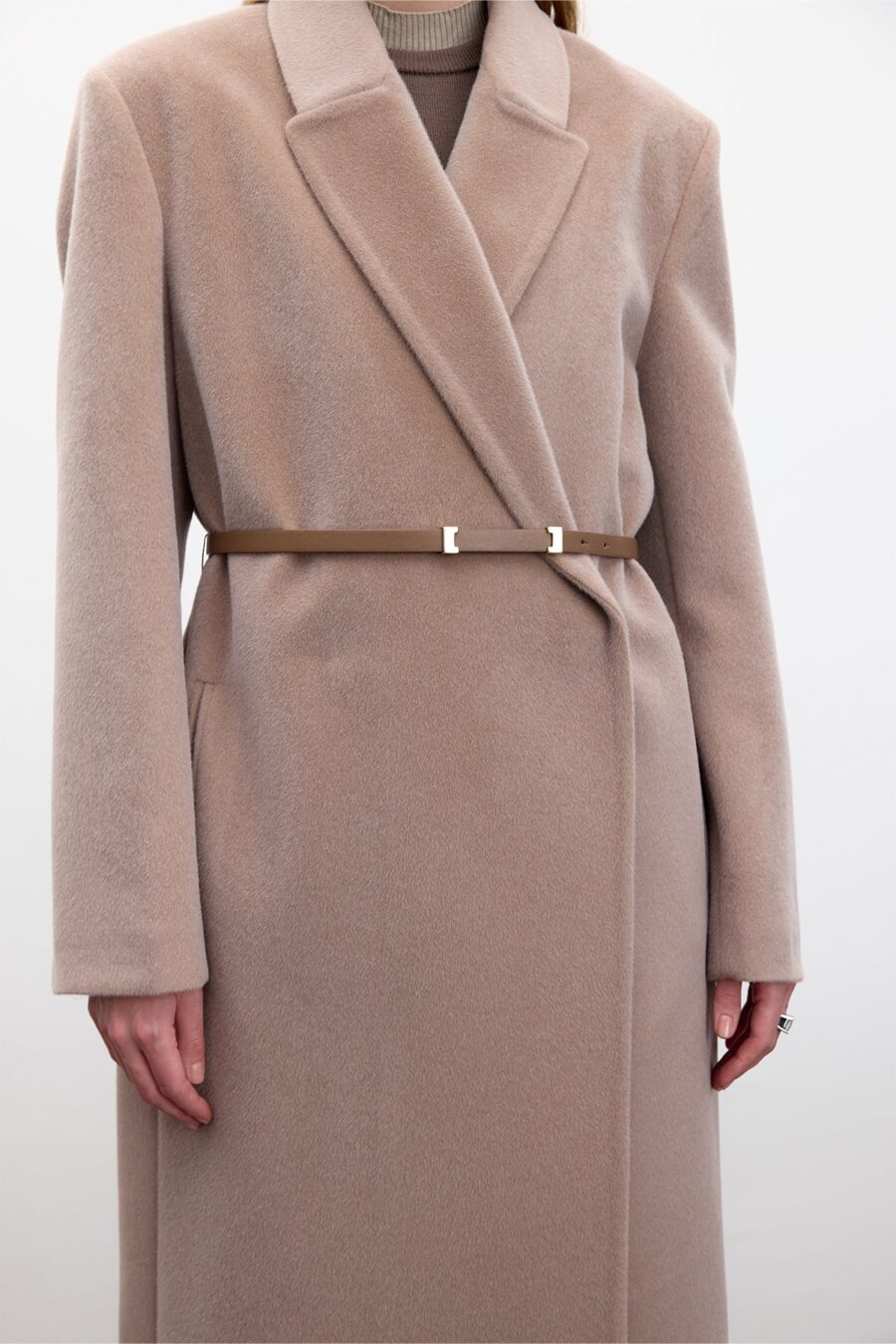 Belted long cachet coat mink