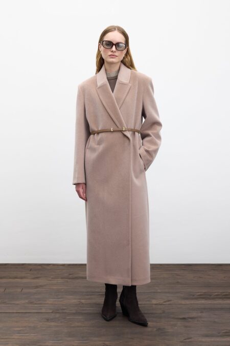 Belted long cachet coat mink