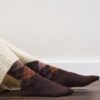 Diamond pattern socks brown check