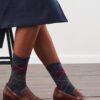 Diamond pattern socks navy check