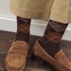 Diamond pattern socks brown check