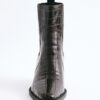 Dark brown croc square-toe elastic ankle boots