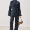 Aroa wool belt suit navy blue