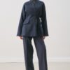 Aroa wool belt suit navy blue