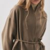 Soft cashmere scarf coat khaki